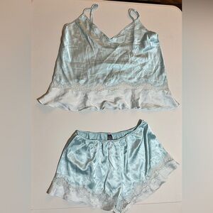Vintage Victoria's Secret Light Blue Satin Pajama Set